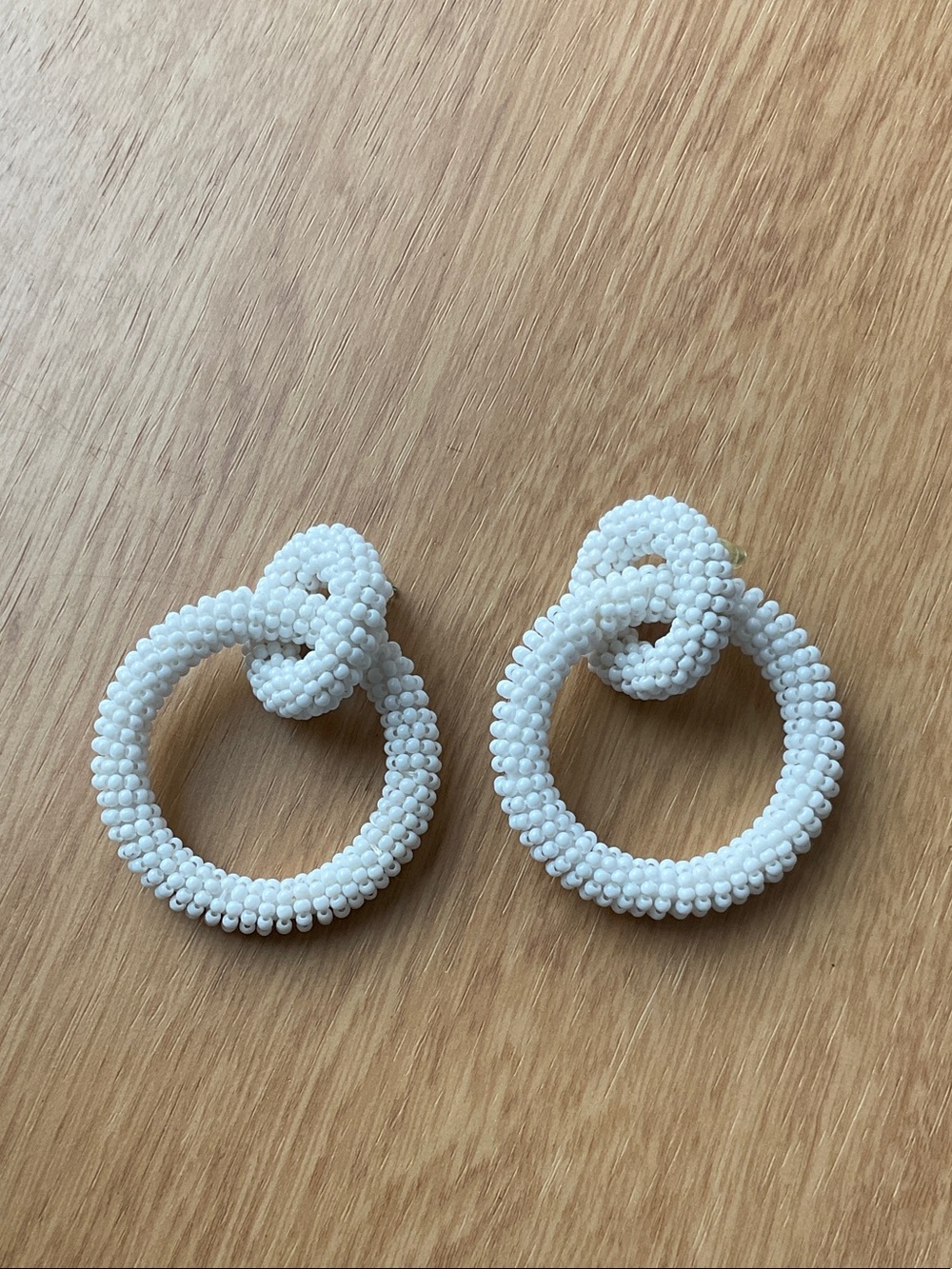 White Beaded Double Loop Drop Earrings - Women Jewelry